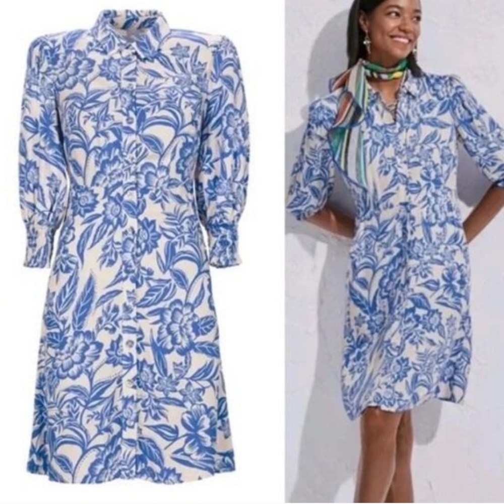 CAbi Blue and White Floral Mini Dress